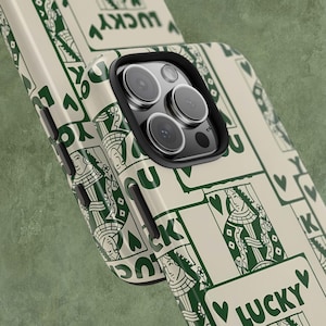 Funda vintage de póker para iPhone: «Lucky You», resistente, color verde oscuro
