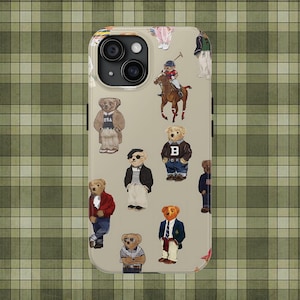 Cute Teddy Tough Phone Case – Preppy Aesthetic for iPhone