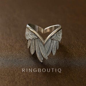 925 Sterling Silver Angel Wings Ring • Adjustable Feather Wrap Ring • Unisex Gift Jewelry