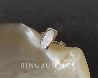 Anillo de ópalo ajustable de plata de ley, joyería bohemia minimalista