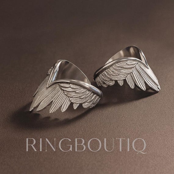 925 Sterling Silver Adjustable Wings Ring – Chunky Wrap Style – Angel Ring – UK Made