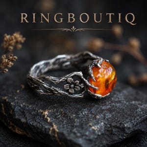 Anello forestale color ambra, gioiello ispirato alla natura del bosco, anello fatato regolabile