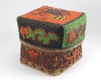 Vintage Sumatran beaded marriage dowry box.