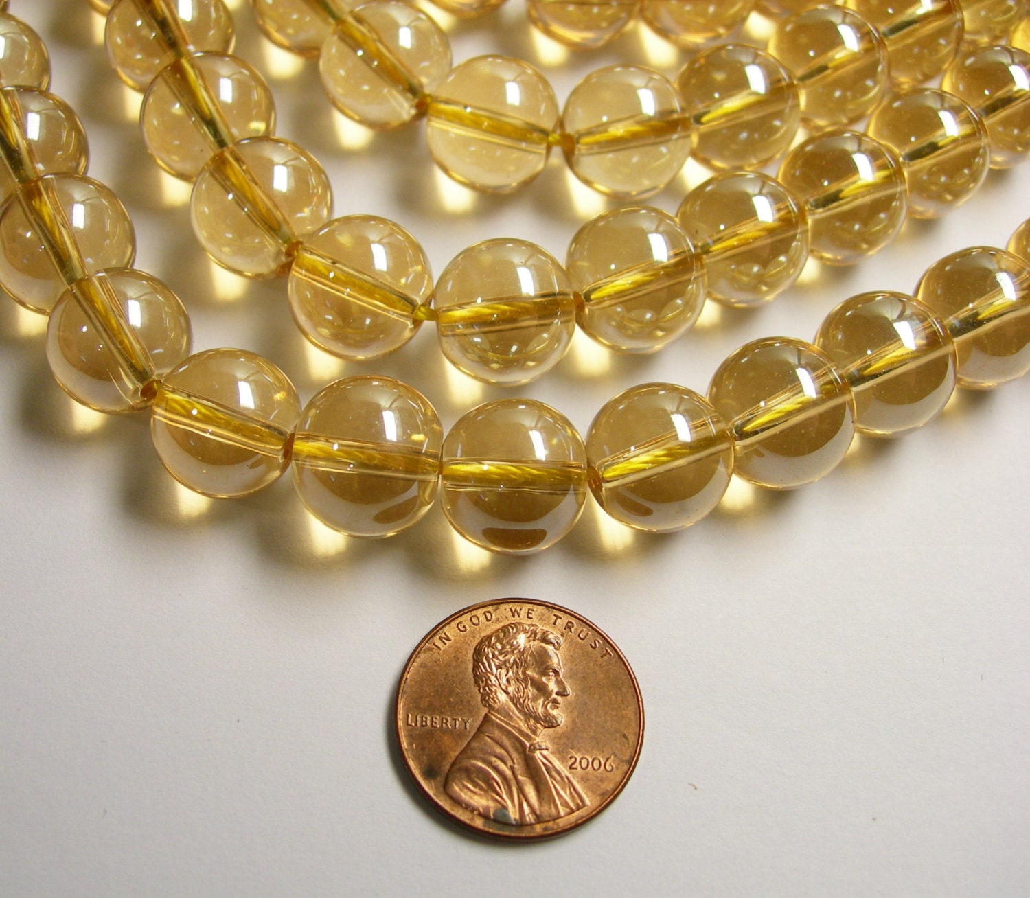 Crystal round 12 mm yellow topaz color 35 beads CRV9