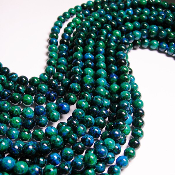 Chrysocolla - 8mm round beads -1 full strand - 50 beads - reconstituted -