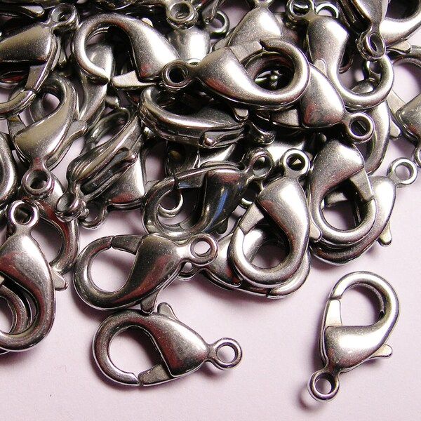 100 pcs - Stainless steel -Lobster Clasps 15 mm hypoallergenic - nickel free- lead free - cadmium free