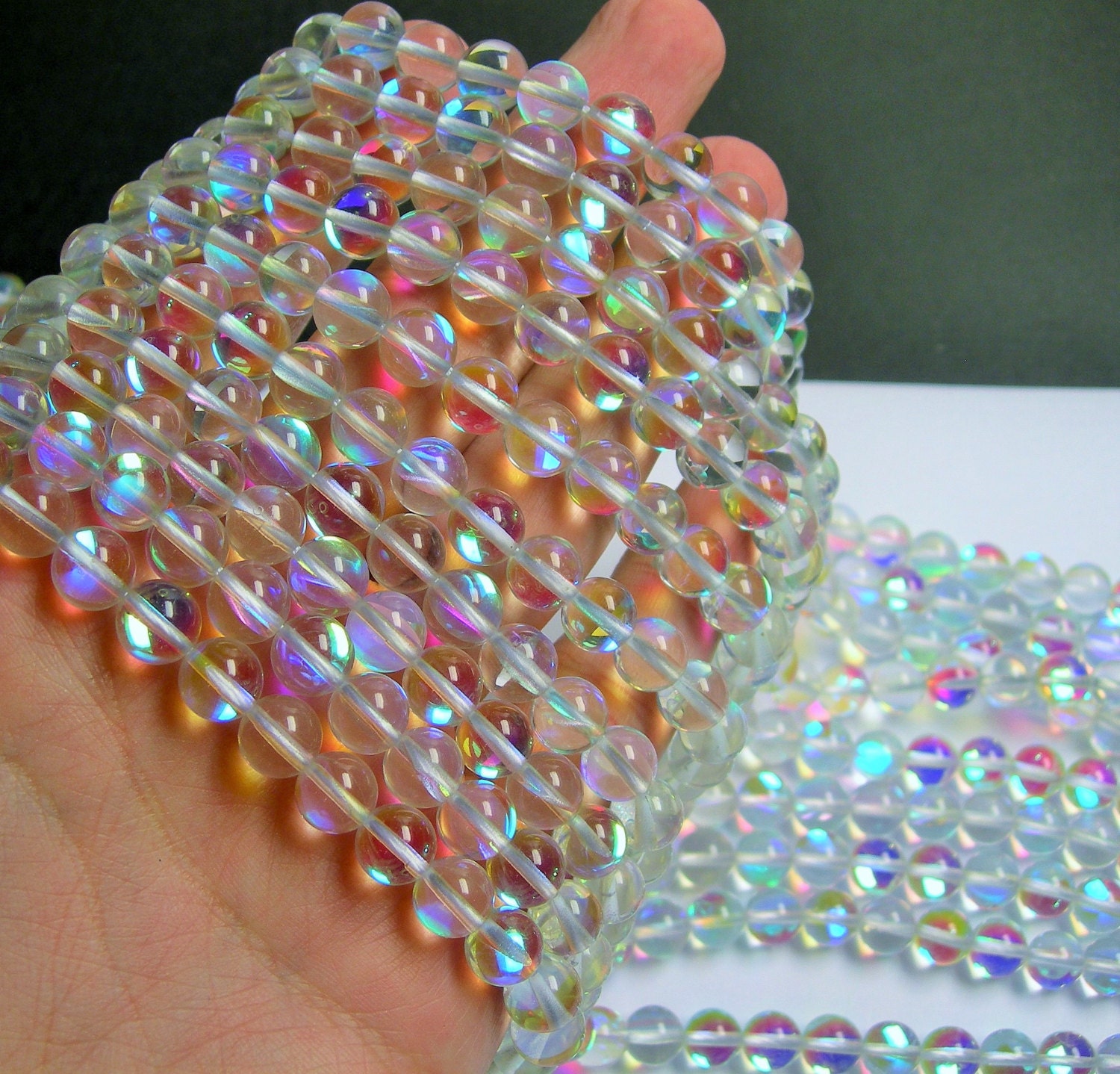 Mystic Aura Quartz 8mm Round Holographic Quartz 48 Beads Etsy