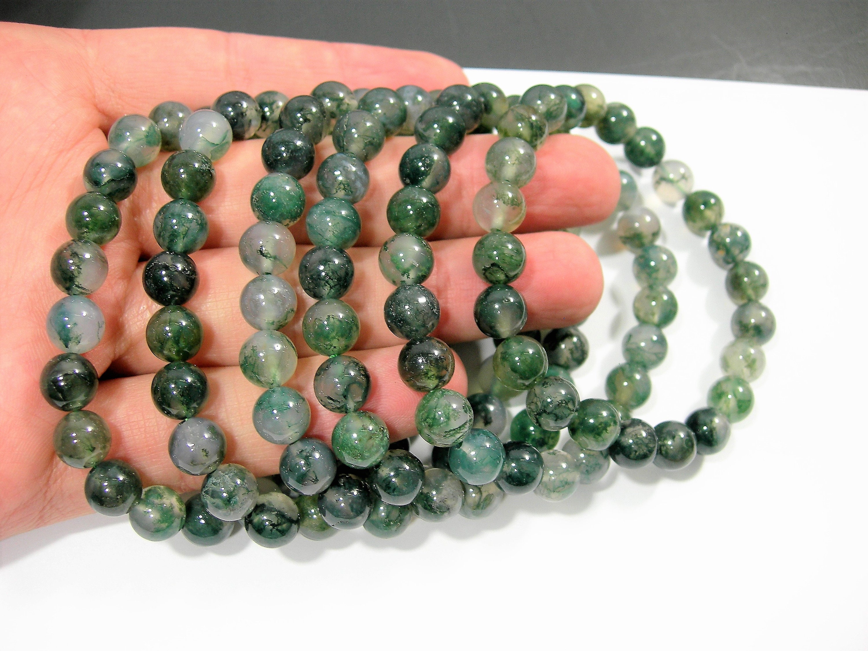 Moss agate - 8mm round beads - 23 beads - 1 set - A quality - HSG47