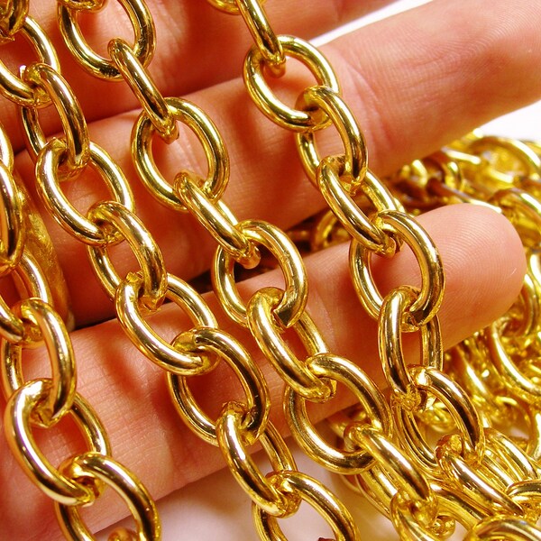 Gold chain - lead free nickel free won't tarnish - 1 meter-3.3 feet made from aluminum - 13mm by 10mm - CA26