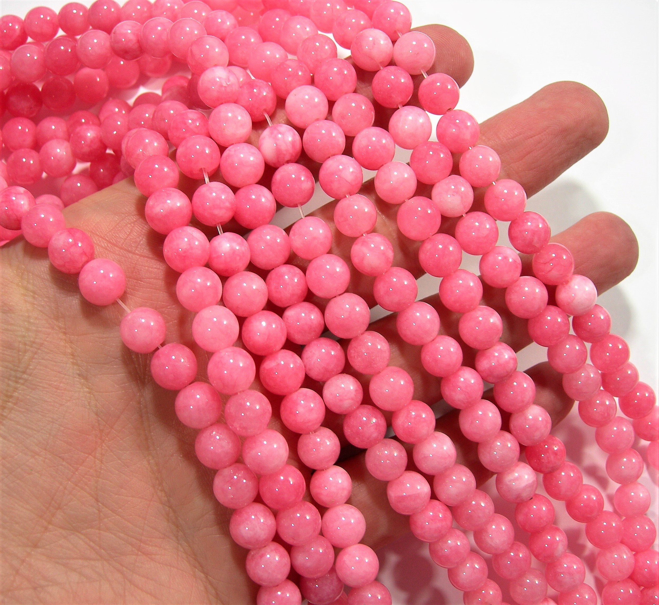 Malaysia Jade 8 Mm Round Beads Full Strand 48 Beads Pink Jade Rfg1908