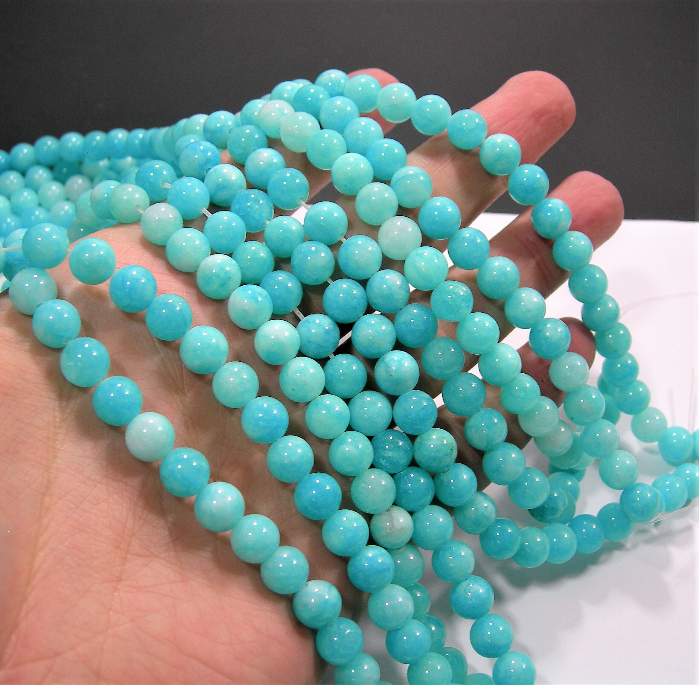Malaysia Jade 8 mm round beads full strand 47 beads Aqua Jade