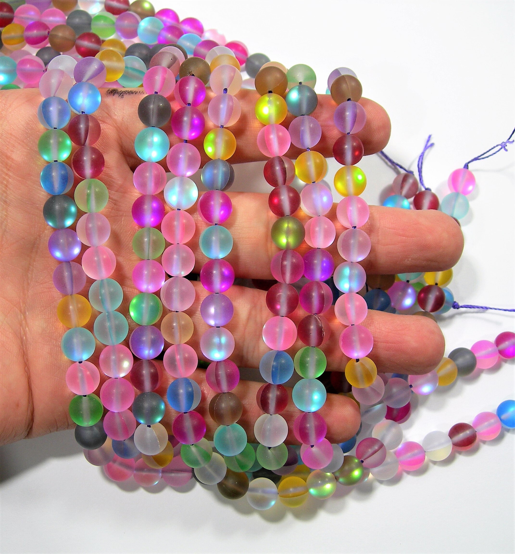 Mystic aura quartz muti color matte 8mm round Holographic quartz