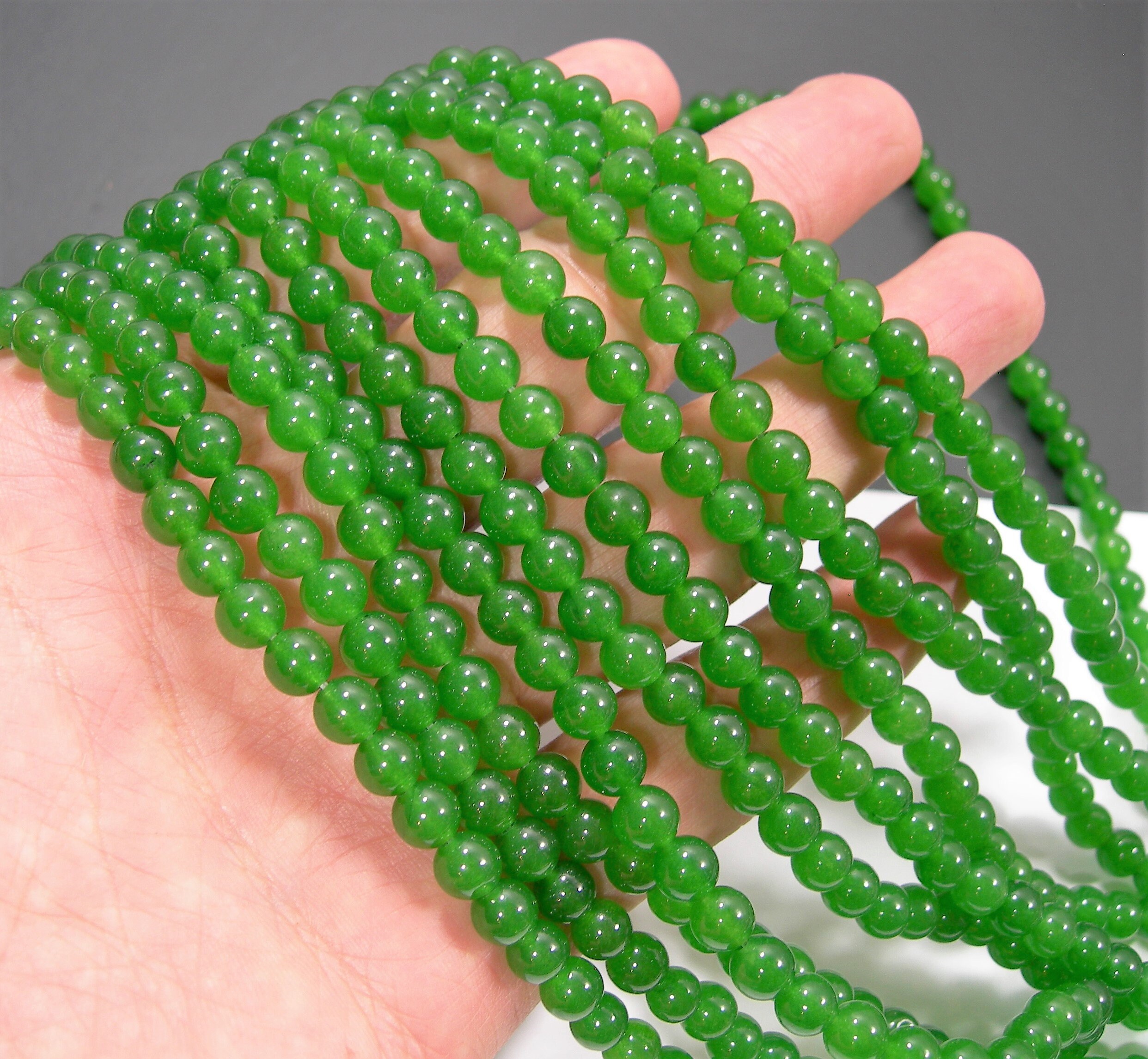 Jade - 6 mm round beads - full strand - 62 beads - color - green Jade…