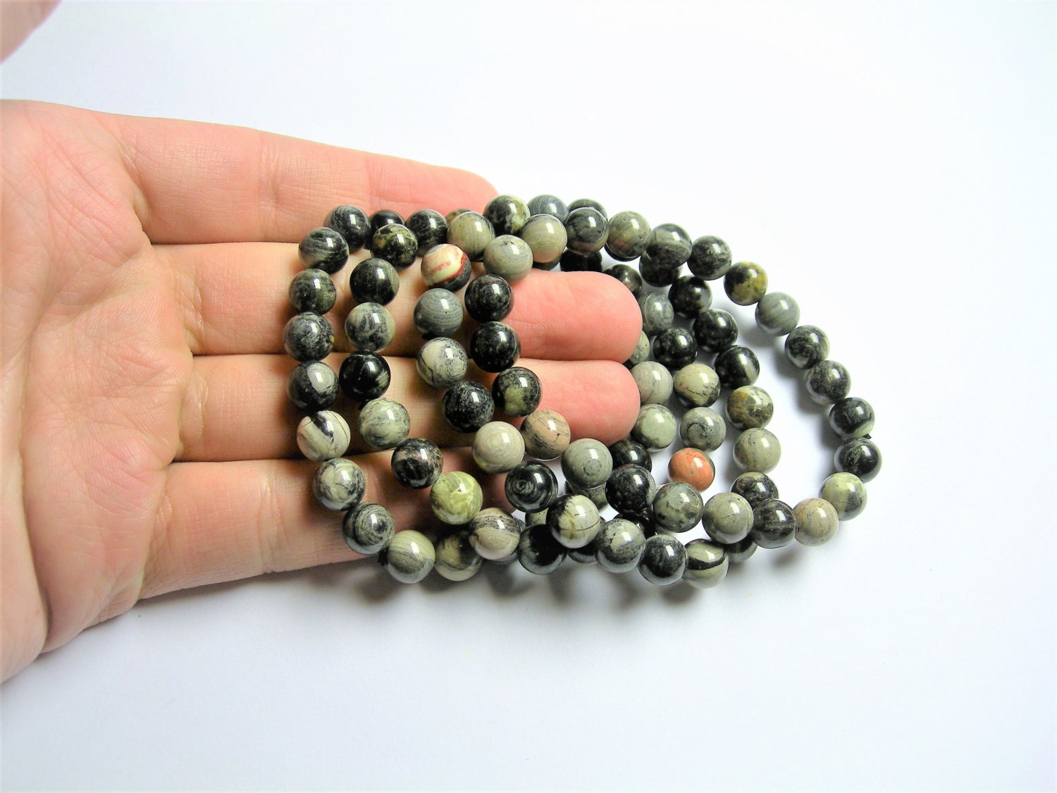 Black Silver Leaf Jasper 1 Set 8mm 23 Beads A Quality Hsg36 Black Silver Leaf Jasper 1 Set 8mm 23 Beads A Quality Hsg36