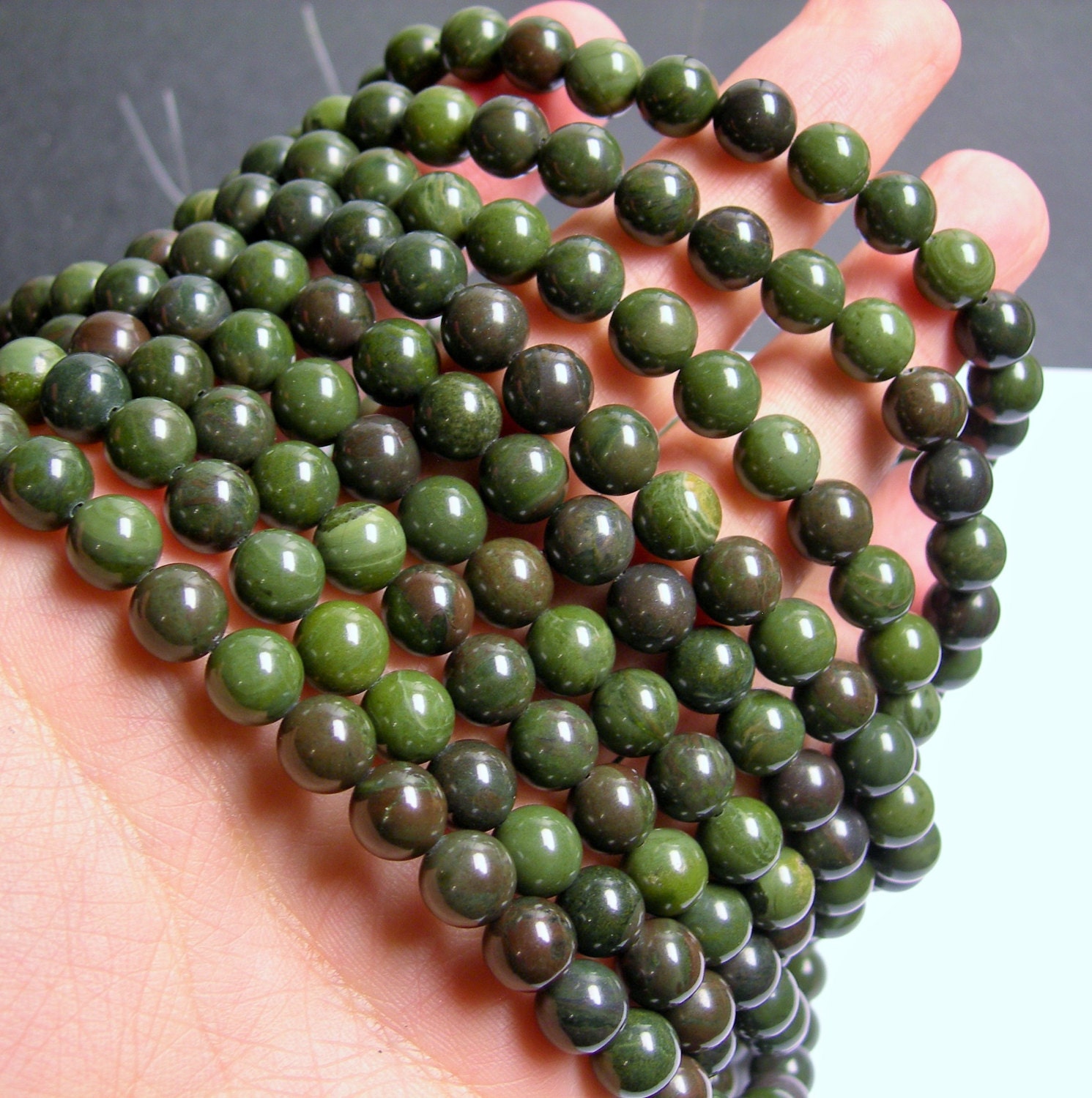 Khaki Green and Brown Round Beads 14.5 Strand Limited Supply! African Green Autumn Jasper 46 Beads 8mm Round Matte Jasper