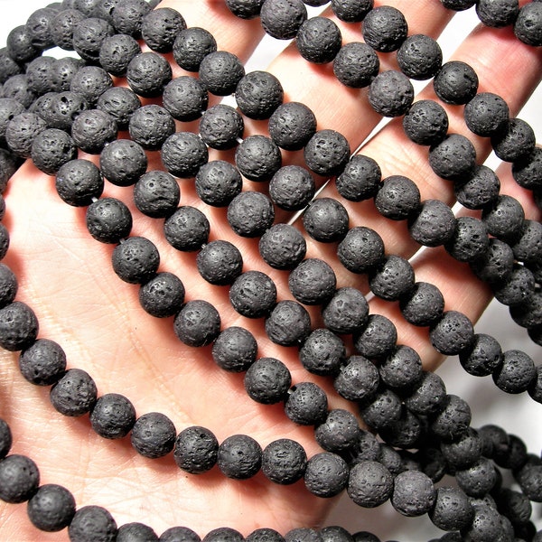 Black Lava - 8mm round -  full strand - 49 beads - A plus Quality - low wax Lava volcanic gem - Wholesale deal - RFG1708