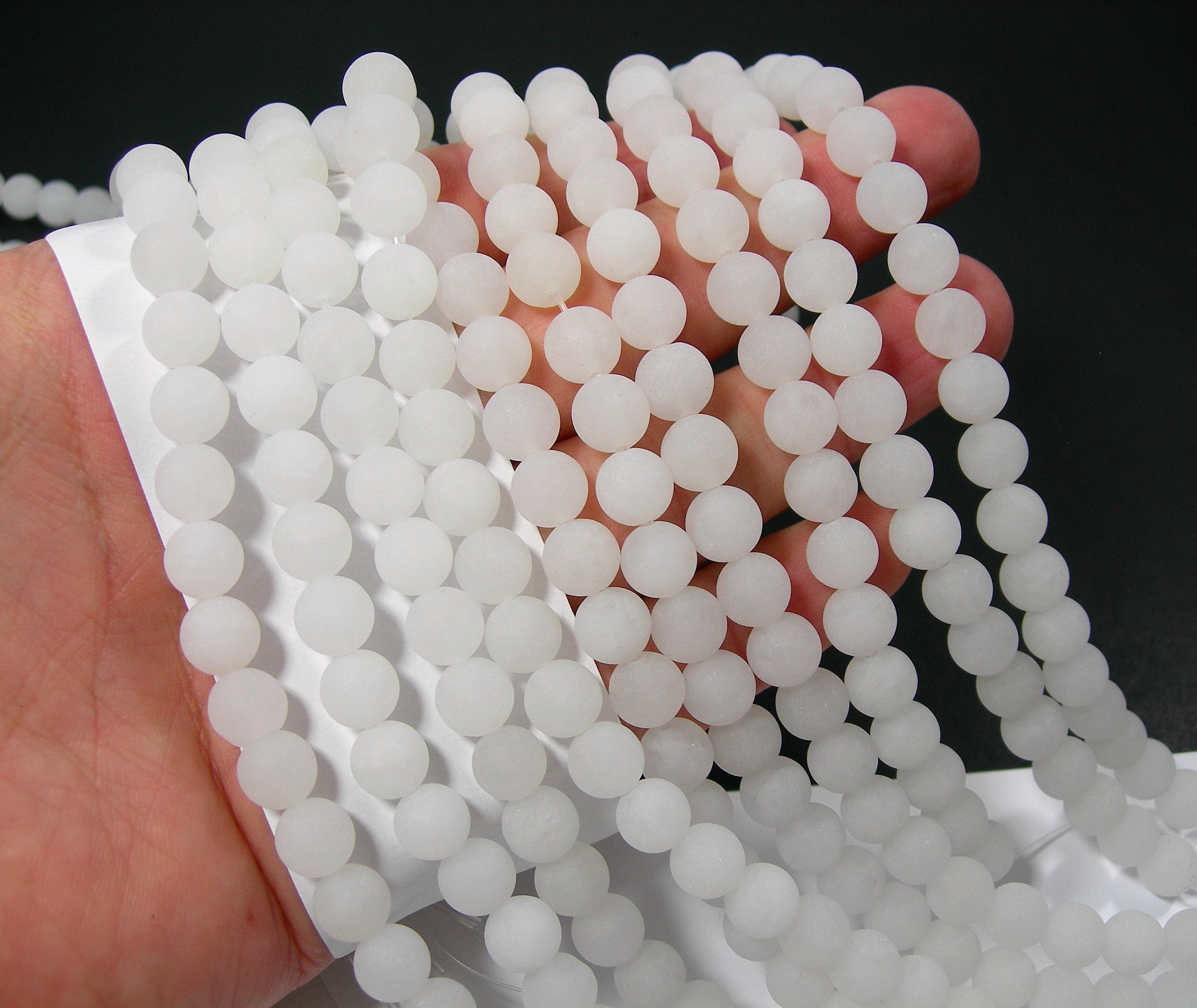 Jade - matte 8mm round beads - full strand - 48 beads - matte white J…