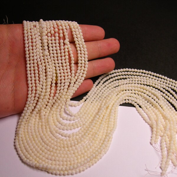 White Coral 3 mm (3.4mm) round bead - 1 full strand - A quality - 124 beads
