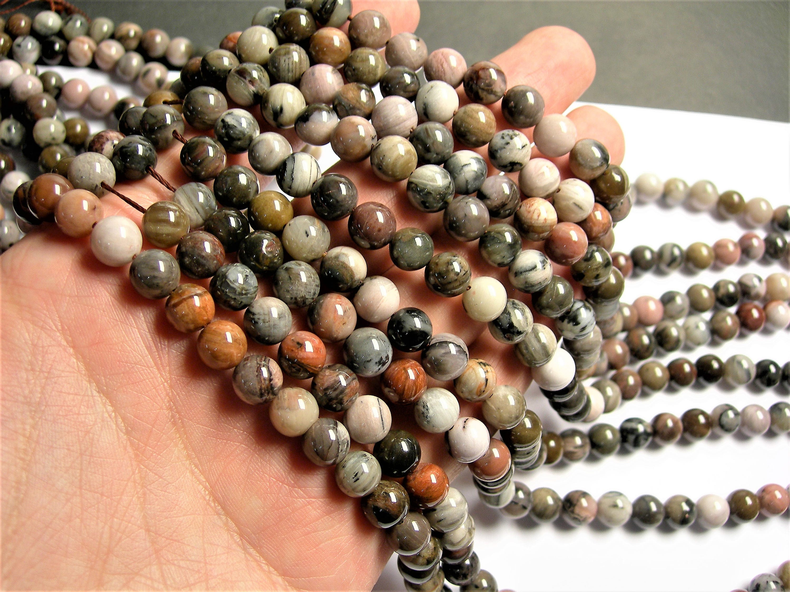 Petrified wood 8mm round beads 1 full strand 49 beads aa quality