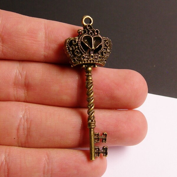 Antique key charms - 4 pcs - brass - antique bronze - 58mm x 20mm - ZAB4