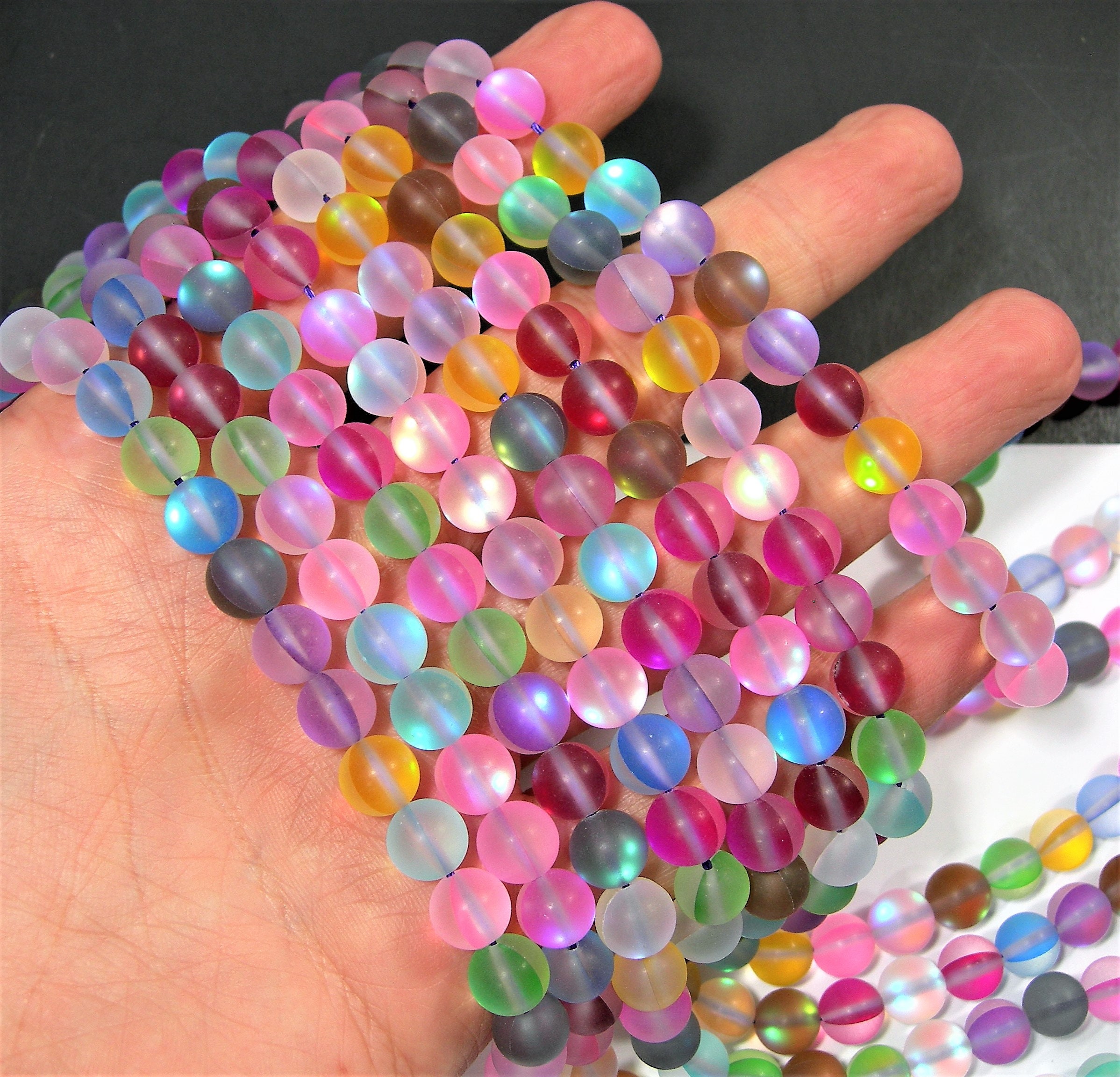 Mystic aura quartz muti color matte 8mm round Holographic quartz