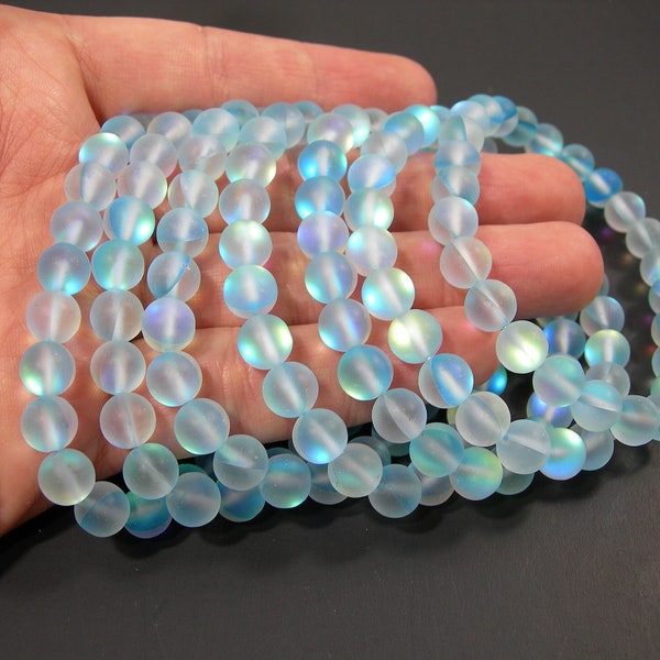 Aqua Mystic aura quartz - 8mm round beads - 24 beads - 1 set - A quality - HSG103