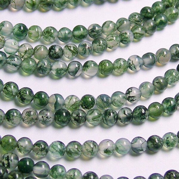 Moss agate - 4mm round beads -   full strand -  AA quality - 98 beads - RFG222