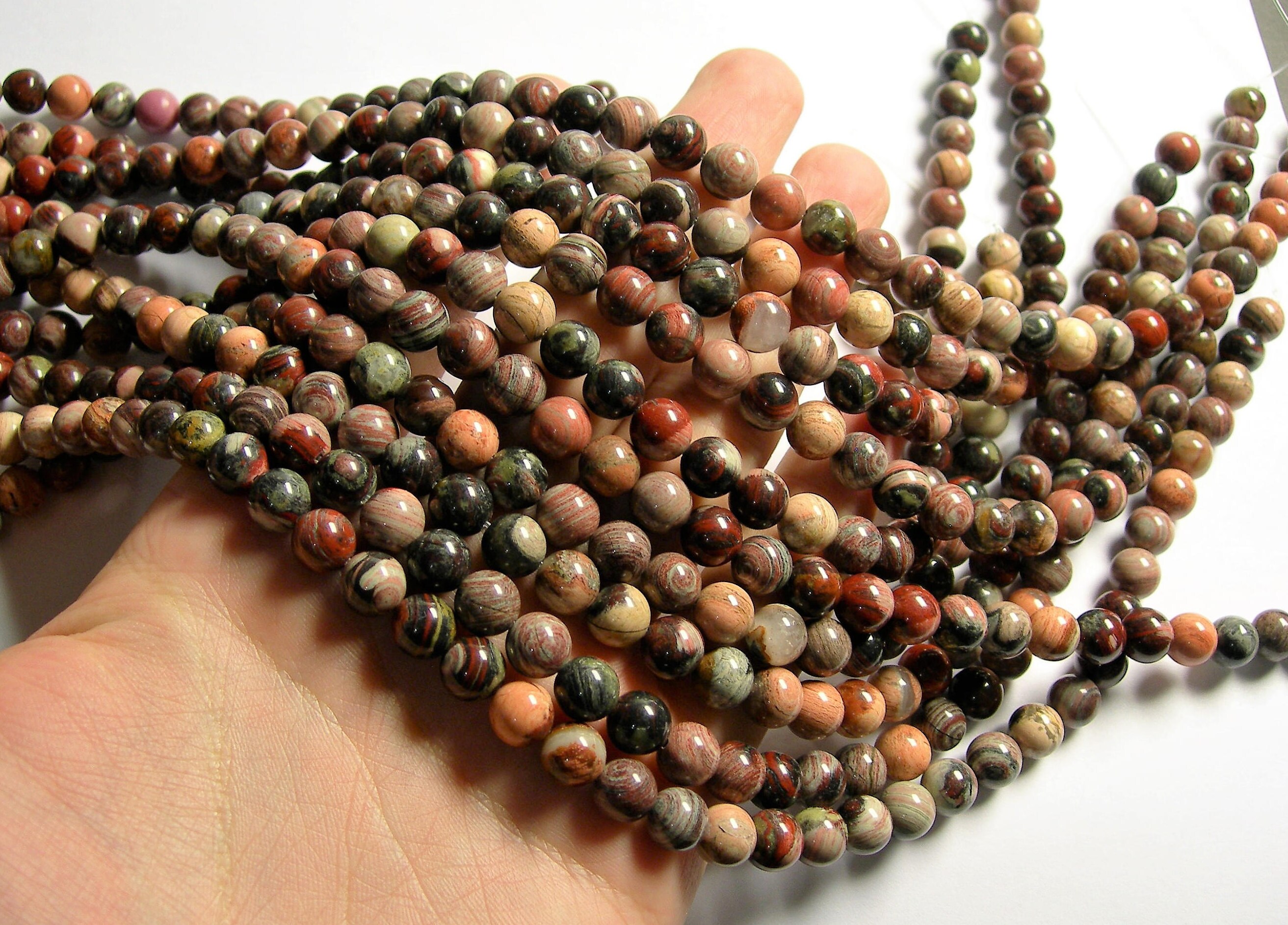 Red Silver Leaf Jasper 8 Mm Round Beads 1 Full Strand 49 Beads A Quality Rfg1281