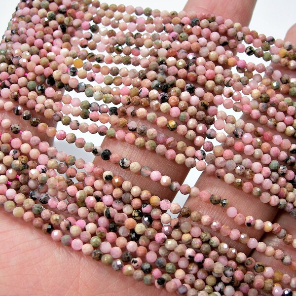 Rhodonite - 2mm ( 2.4mm) faceted round beads - full strand 163 beads - micro faceted Rhodonite - PG253