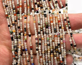 Gemstone mix - 2mm micro faceted round beads - 176 beads - Full strand  - A Quality - PG226