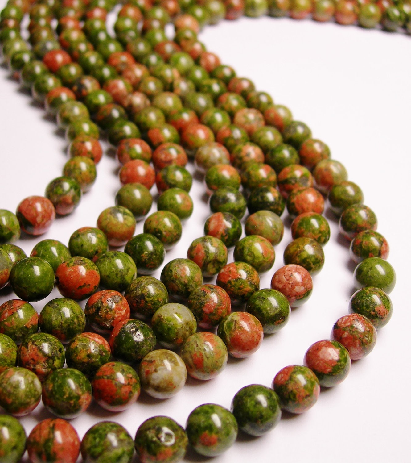 Unakite - 8 mm round beads -1 full strand - 48 beads - A quality - WH…