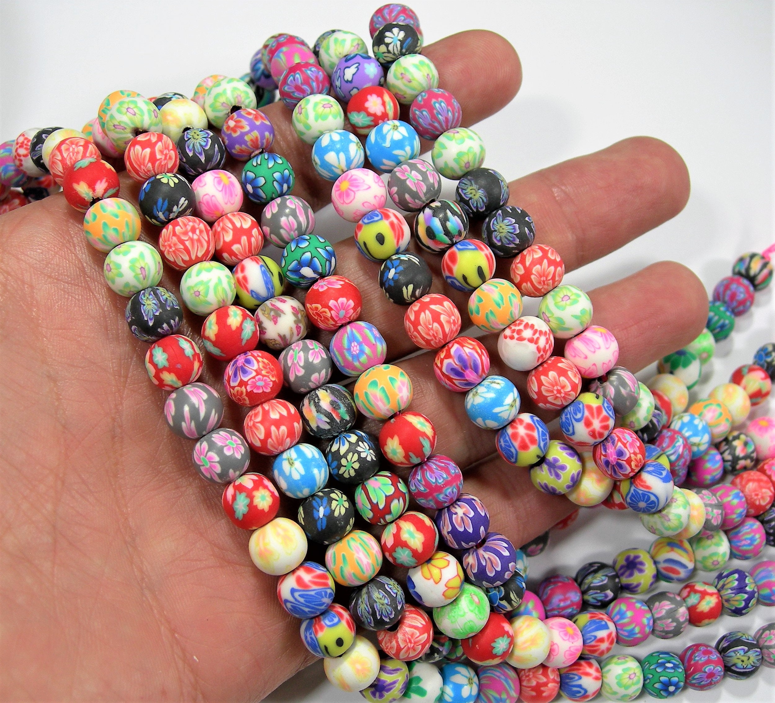 Mixed Polymer Clay 8mm Round Beads Full Strand 46 Beads Etsy