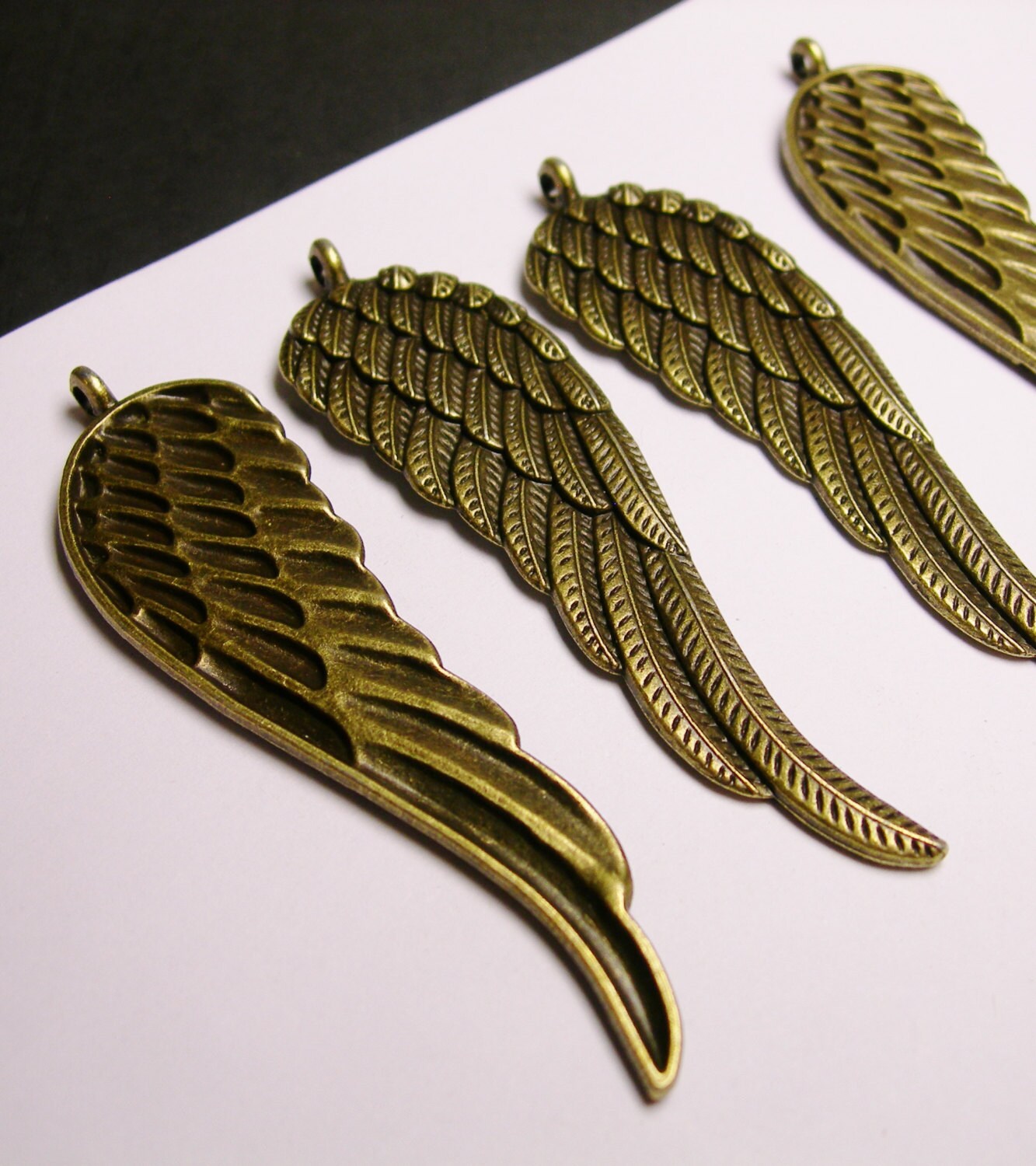 Angel Wings pendant charms 4 pcs antique bronze big Etsy