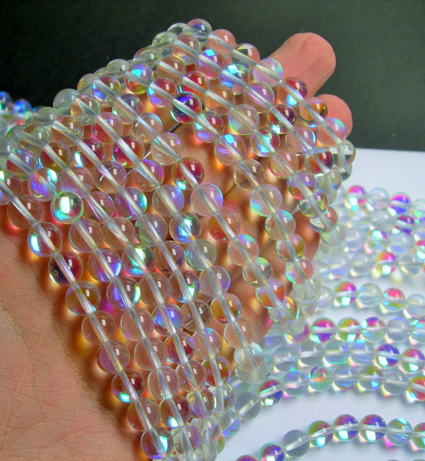 Mystic Aura Quartz 8mm Round Holographic Quartz 48 Beads Etsy