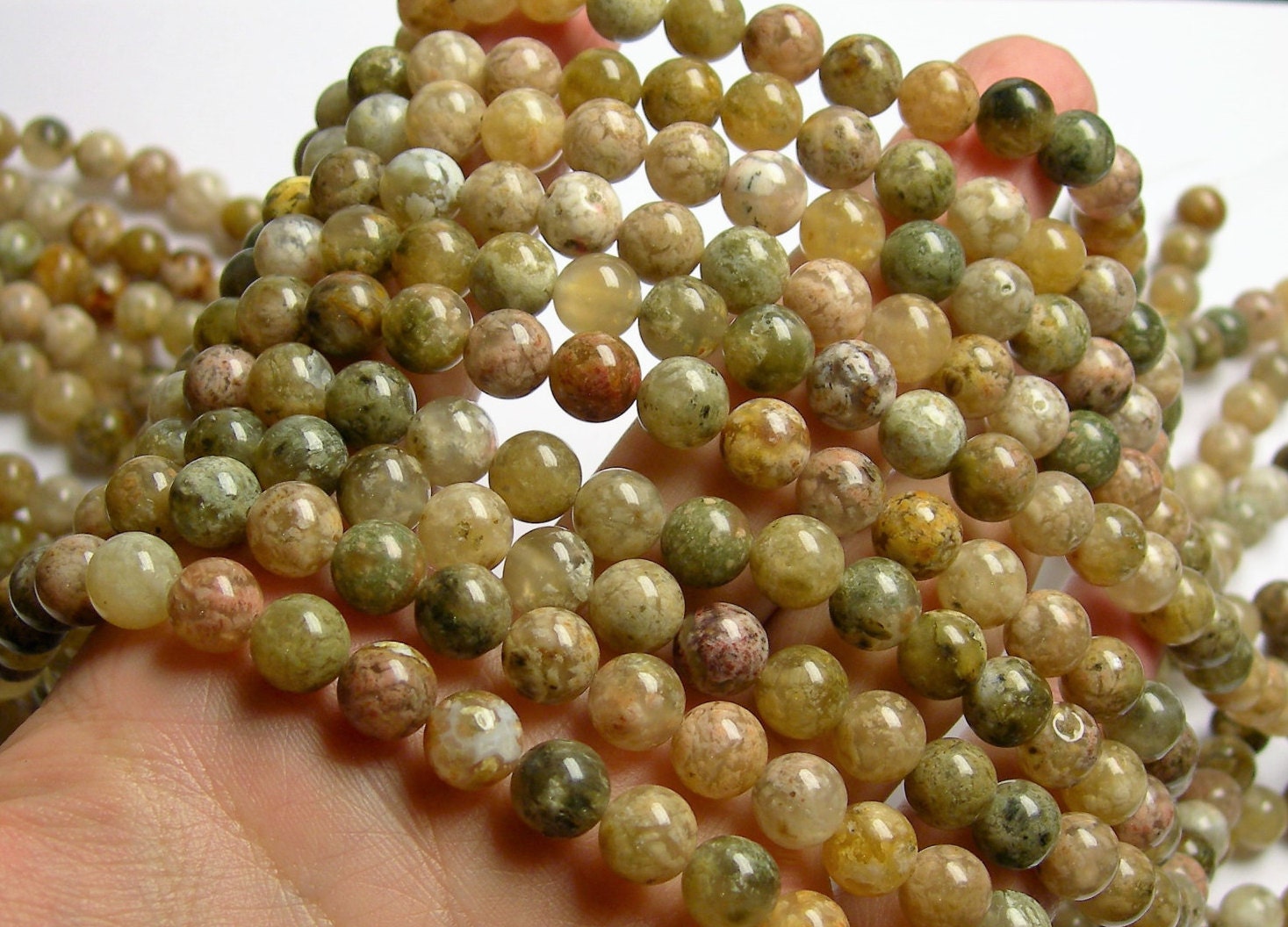 Pink Moss agate - 8 mm round beads - full strand - 49 beads - rare pink