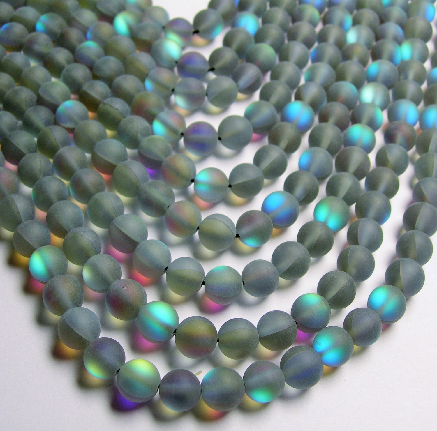 Mystic aura quartz grey 8mm round Holographic quartz matte 48