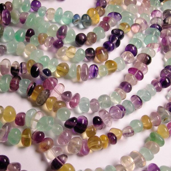 Fluorite - bead - full strand - rounded nugget - pebble - A quality  - 55 beads per  strand - NRG21