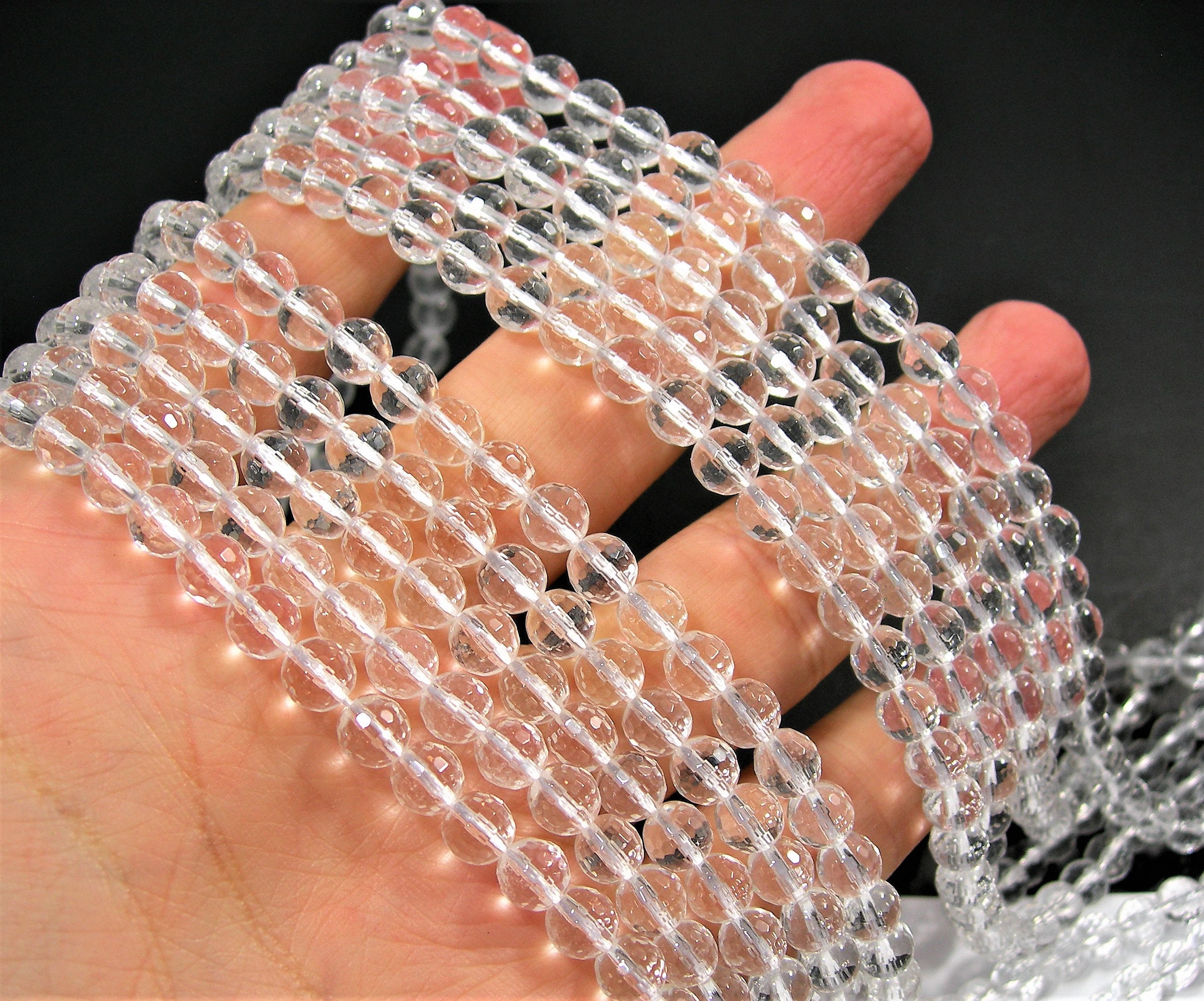 Quartz - 6mm  faceted  -  67 beads per strand - AAQuality - Clear qua…