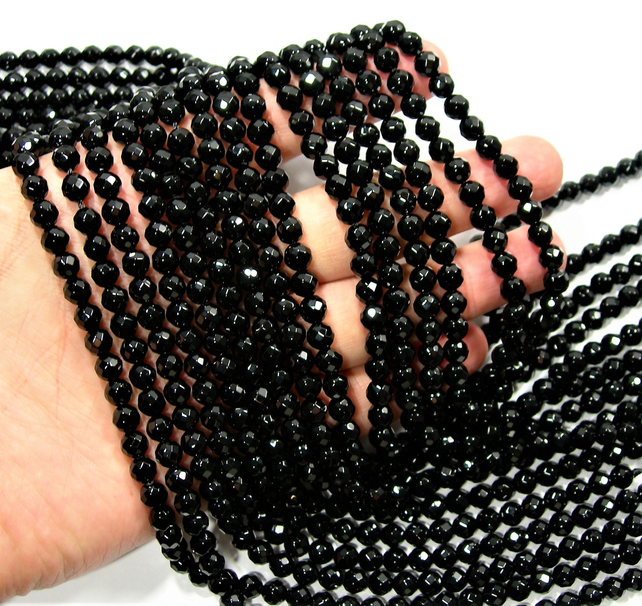 Black Onyx 6mm faceted beads 1 full strand 65 beads AA quality