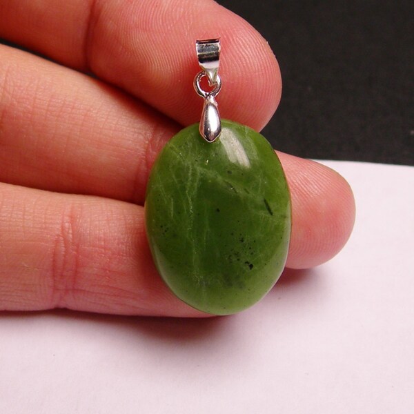 Jade - cabochon pendant - drill on top - bail included - 1 pcs - genuine Jade from BC Canada