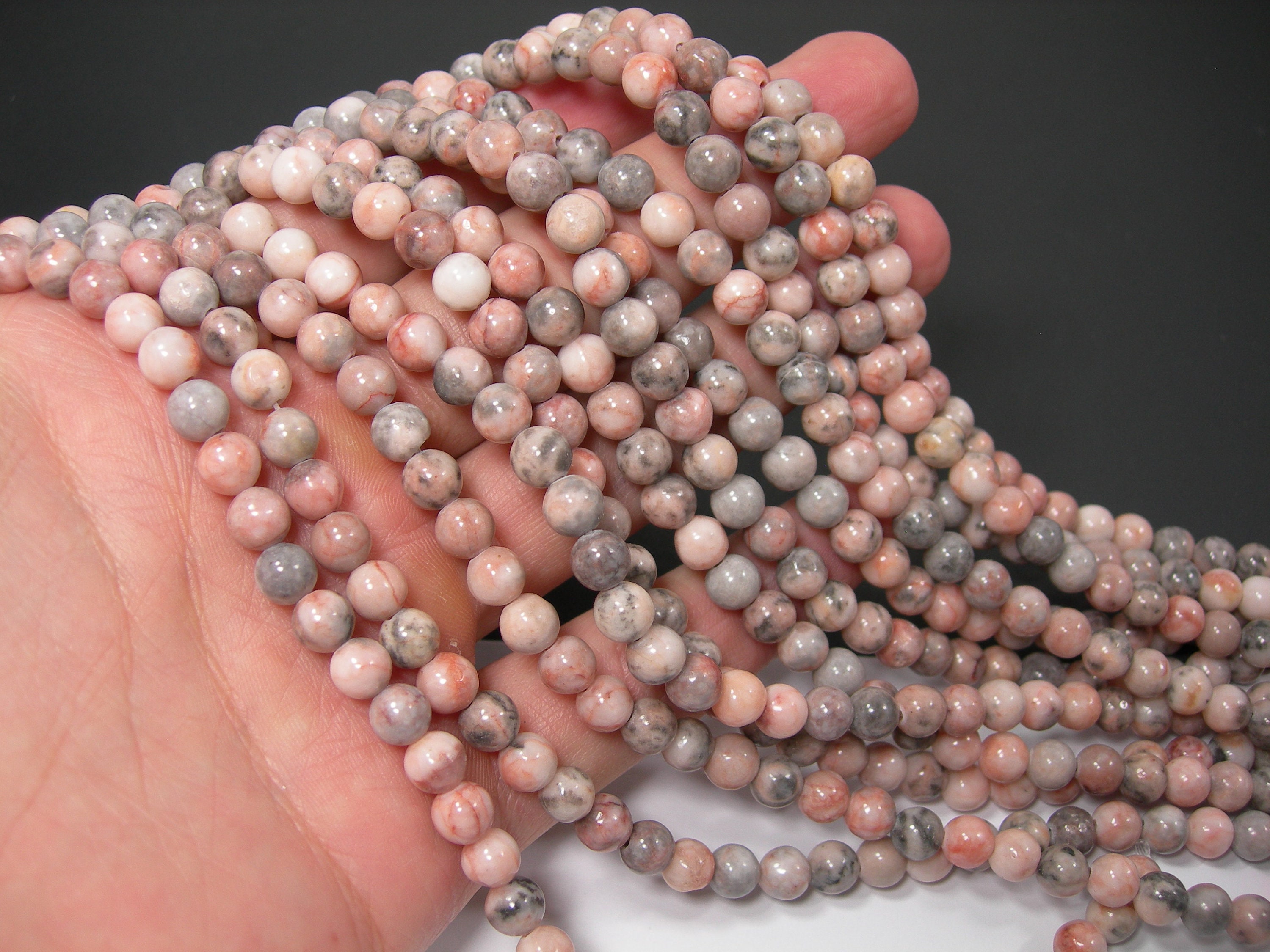 Pink zebra jasper 6mm round beads full strand 61 beads
