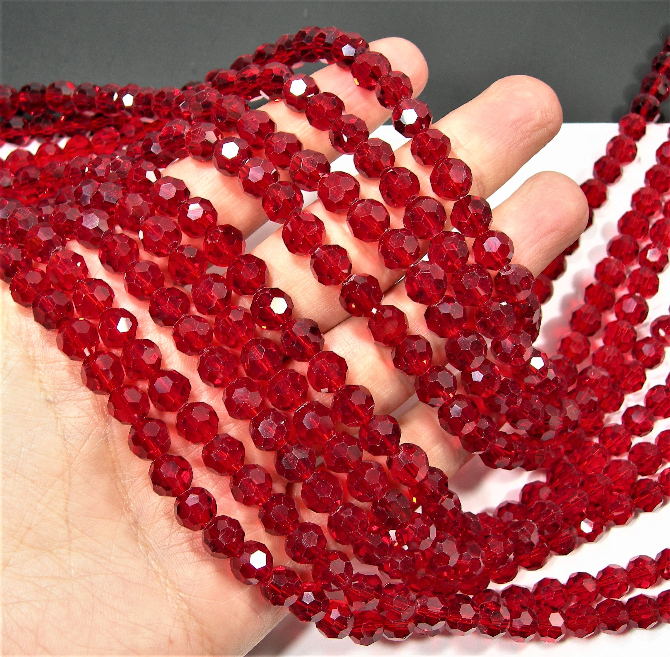 Crystal 8mm red round faceted beads 72 beads AA quality 20 inch strand RFG1990