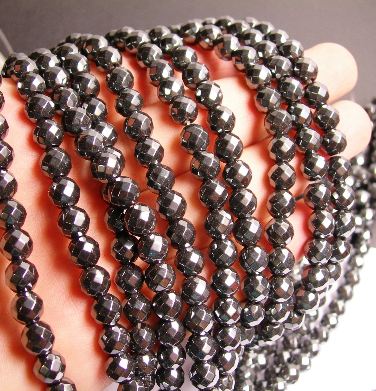 Hematite 8mm(7.5mm) faceted big cut beads full strand 55 beads