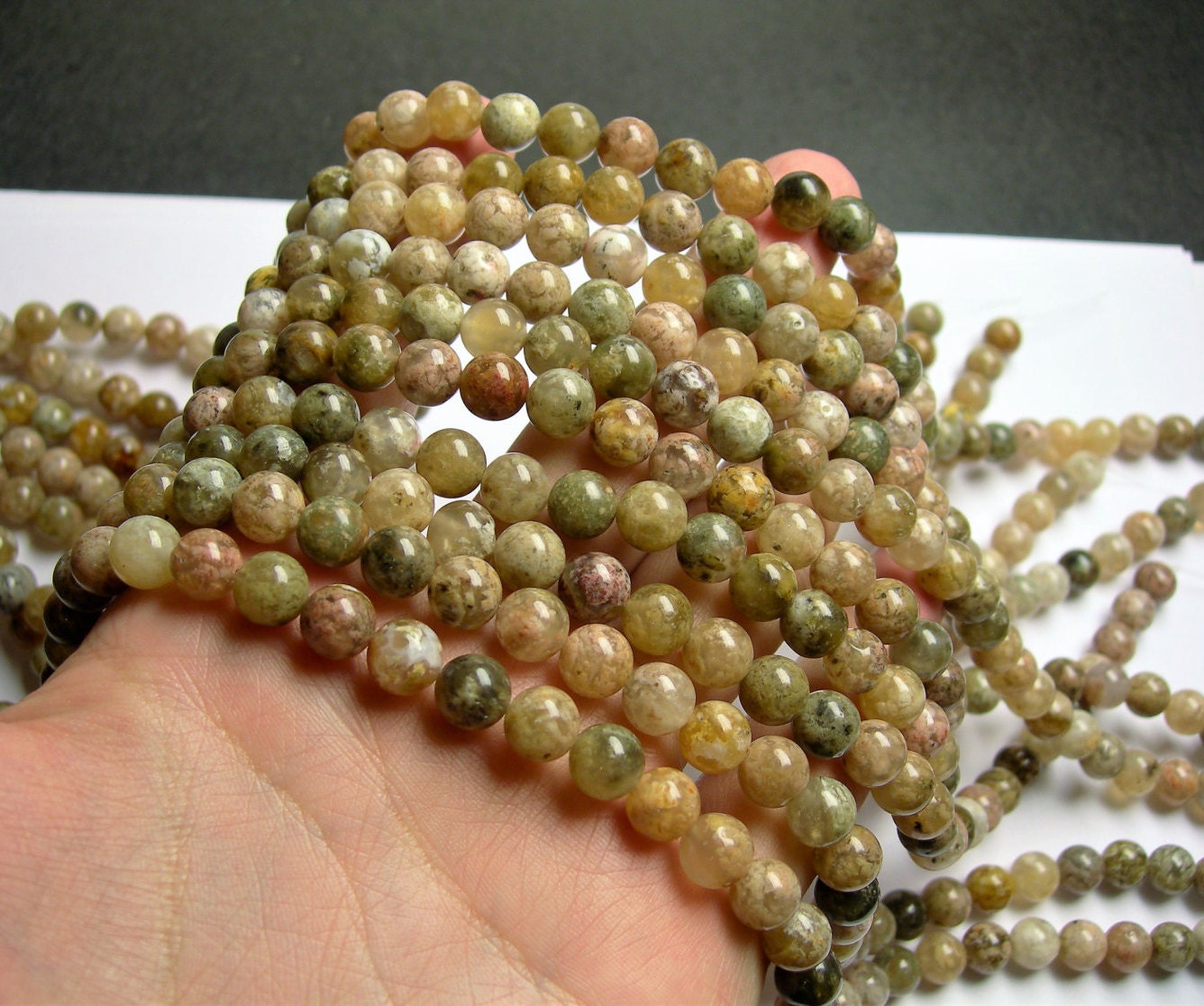 Pink Moss agate - 8 mm round beads - full strand - 49 beads - rare pink