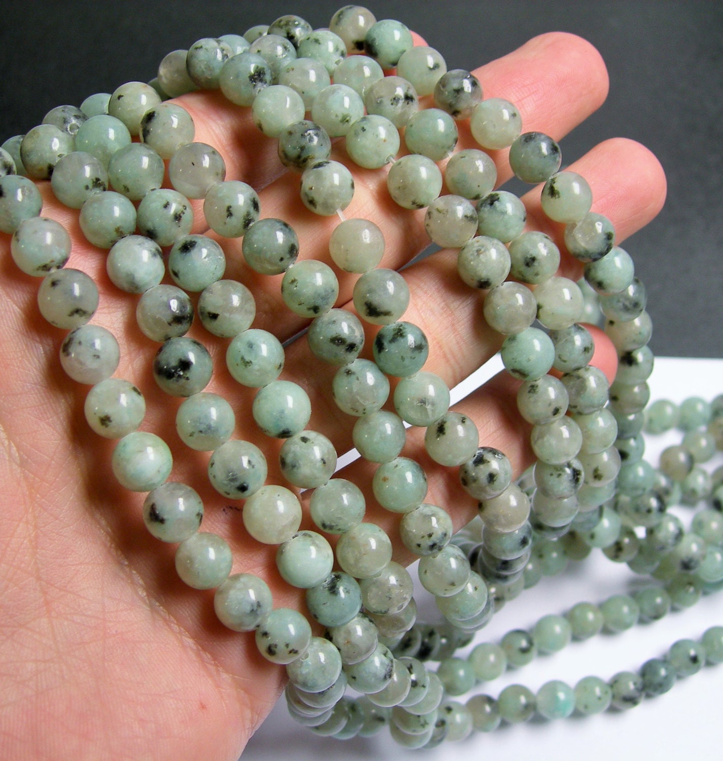 Lotus Jasper 8 mm round beads 1 full strand 48 beads sesame