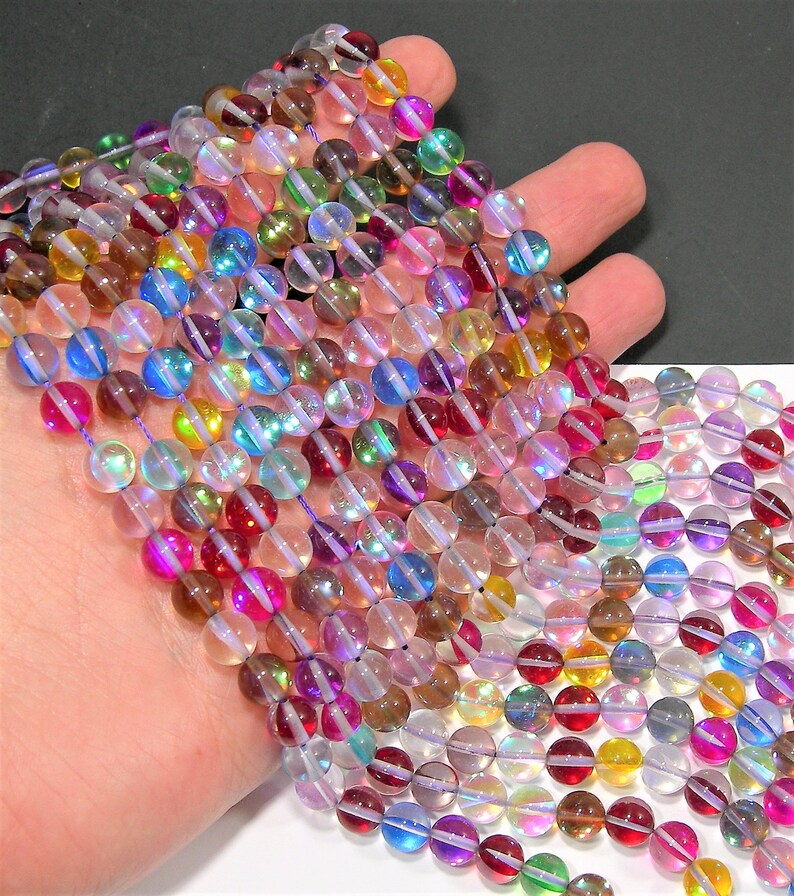 8MM Champagne Frosted Matte Mystic Aura Quartz Gemstone Round Loose Beads 7/"