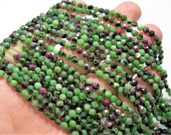 Ruby Zoisite - 4mm faceted round beads -  full strand - 96 beads - Ruby Zoisite - Micro Faceted - A Quality - PG213