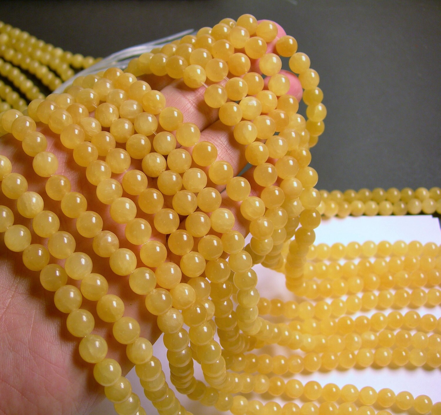 Yellow Jade 8mm round beads  1 full strand  48 beads per strand - AA …