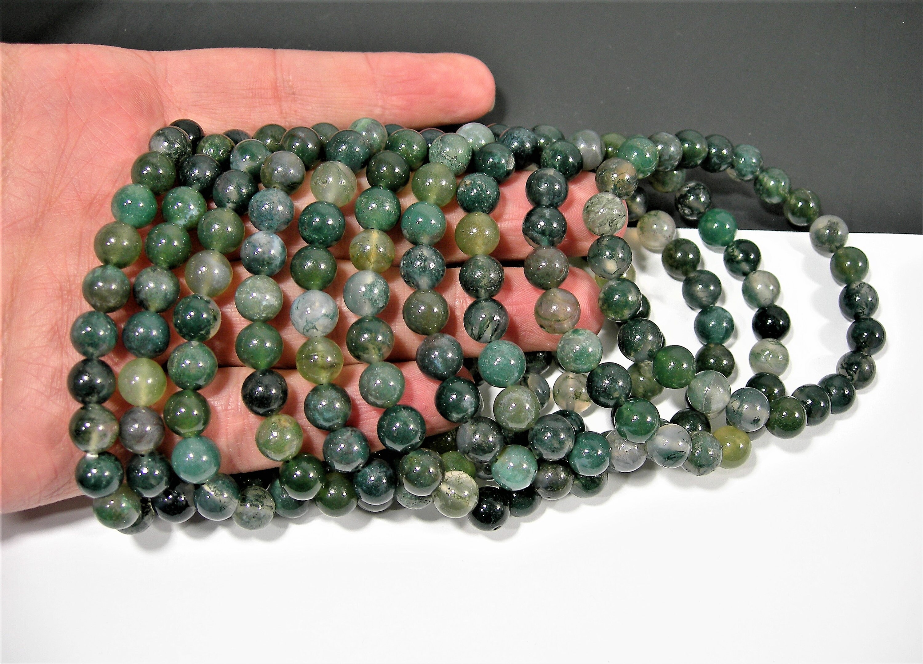 Moss agate - 8mm round beads - 23 beads - 1 set - Wholesale deal - HSG138