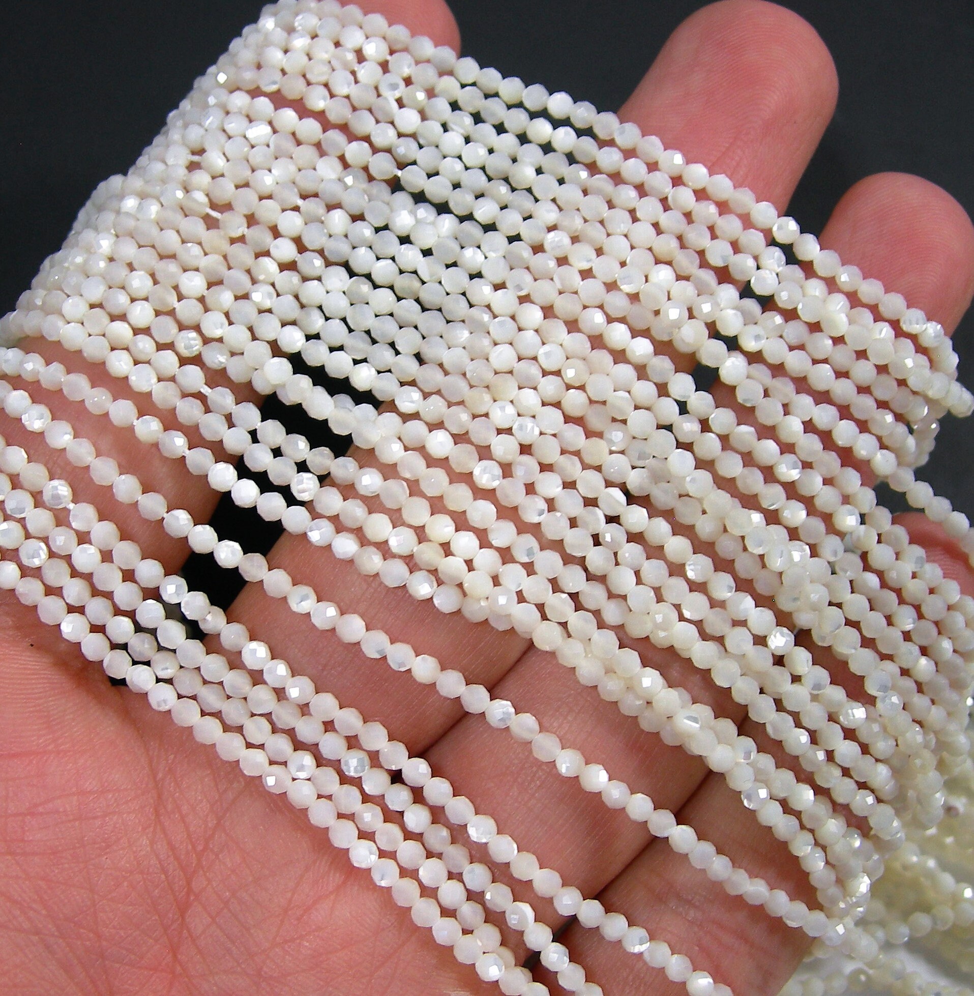 Mother of pearl 2 mm micro faceted round beads full strand 172